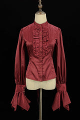 Black/Red [Moonlit Return] Printed Boned Gothic Elegant Lolita Skirt - Red-Blouse(Only) - 10