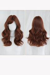 Sunset Orange Brown Natural Fluffy Medium Length Curly Sweet Lolita Wig with Side Bangs - Product - 8