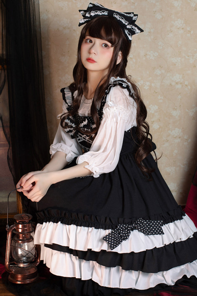 Black Bowknot Ruffled Multi-Layer Classic Lolita Jsk Dress - Product - 2