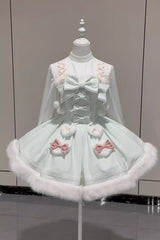[Sweet Dream Bunny] Furry Bowknot Sweet Lolita Dress 2 Colors and 2 Versions - Green - 8
