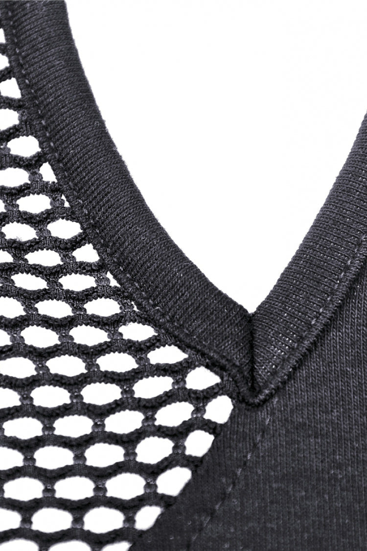 Black Off Shoulder Long Sleeves Lace-Up Chest Straps Sheer Mesh Women's Punk Top - Product - 16