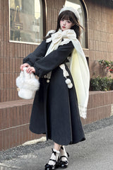 [Winter Sonata] Long Sleeves Bowknot Sweet Elegant Lolita Long Coat 2 Colors - Product - 3