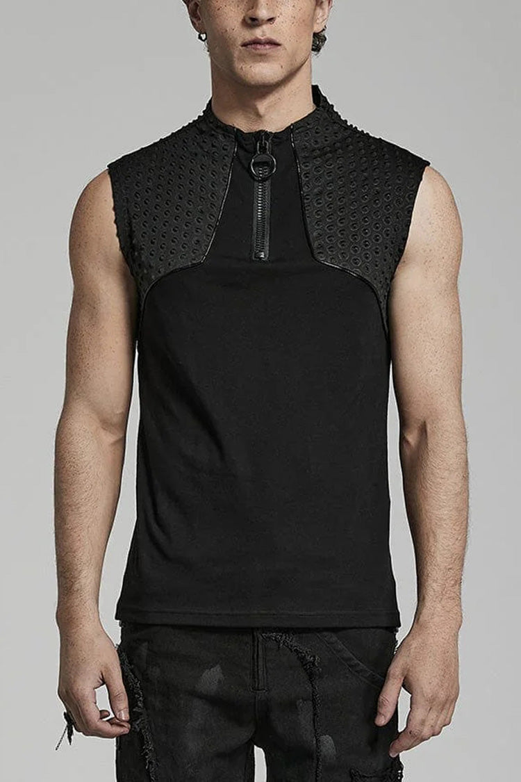 Black Sleeveless Stitching Zipper Mens Steampunk Vest - Black - 1