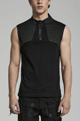 Black Sleeveless Stitching Zipper Mens Steampunk Vest - Black - 1