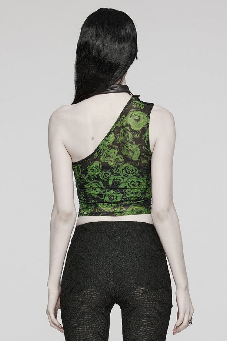 Asymmetrical Off Shoulder Sleeveless Print Womens Steampunk Halter Vest 2 Colors - Product - 11