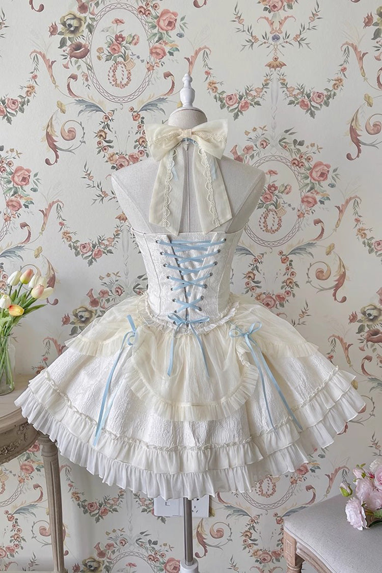 Blue/Ivory Tube Top Sleeveless Ruffle Bowknot Gothic Lolita Jsk Tiered Dress - Product - 2