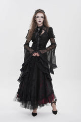 Black Stand Collar Long Trumpet Sleeves Cut-Out Women's Gothic Gorgeous Blouse - Product - 3