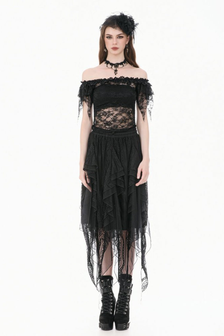 Black Off Shoulder Floral Sheer Lace Women's Gothic Top - Product - 7