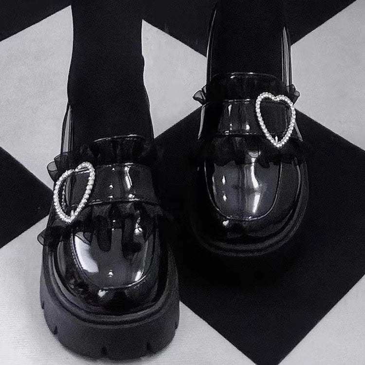 Heart Rhinestone Jirai Kei Elegant Lolita Platforms 3 Colors - Product - 5