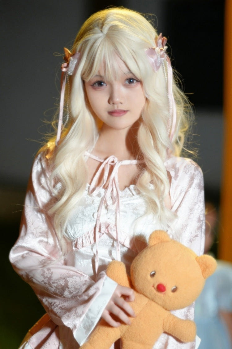 Walnut Blonde Blunt Bangs Long Curly Wig Japanese Sweet Lolita Style - Product - 3