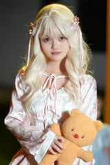Walnut Blonde Blunt Bangs Long Curly Wig Japanese Sweet Lolita Style - Product - 3