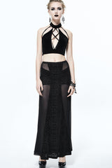 Black Chest Lace Up Dense Velvet Moon Pendant Backless Women's Gothic Vest - Product - 3