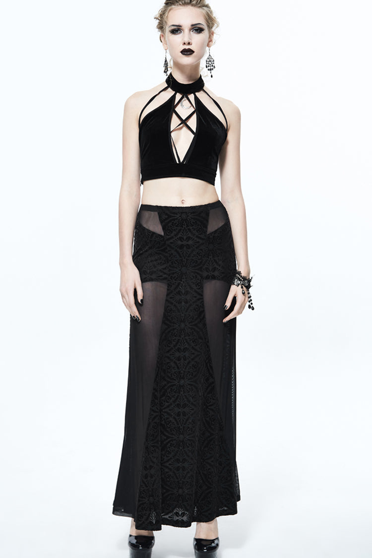 Black Chest Lace Up Dense Velvet Moon Pendant Backless Women's Gothic Vest - Product - 3