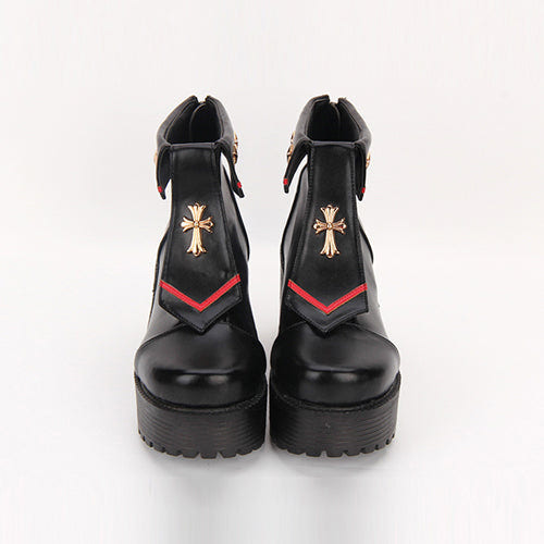 Navy Style Cross Decoration High Heel Sweet Lolita Boots - Product - 5