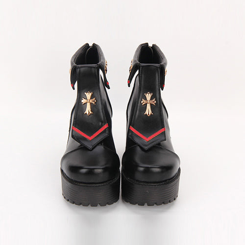 Navy Style Cross Decoration High Heel Sweet Lolita Boots - Product - 5