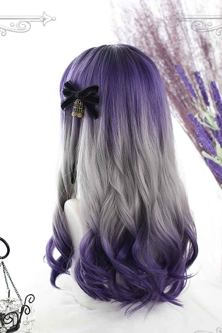 Purple Gray Segment Dyed Long Wavy Curly Hair Sweet Lolita Wigs - Product - 3