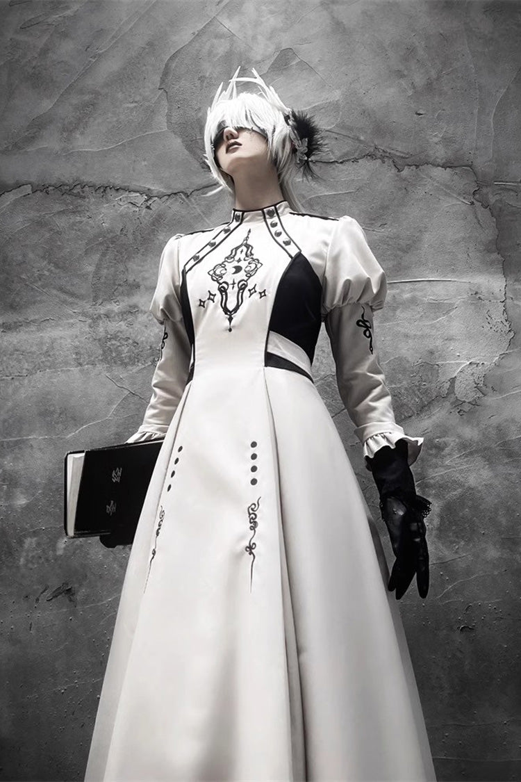 White Long Sleeves Moon Talisman Print Gothic Lolita Long Dress - Product - 2