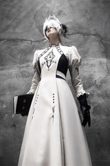 White Long Sleeves Moon Talisman Print Gothic Lolita Long Dress - Product - 2