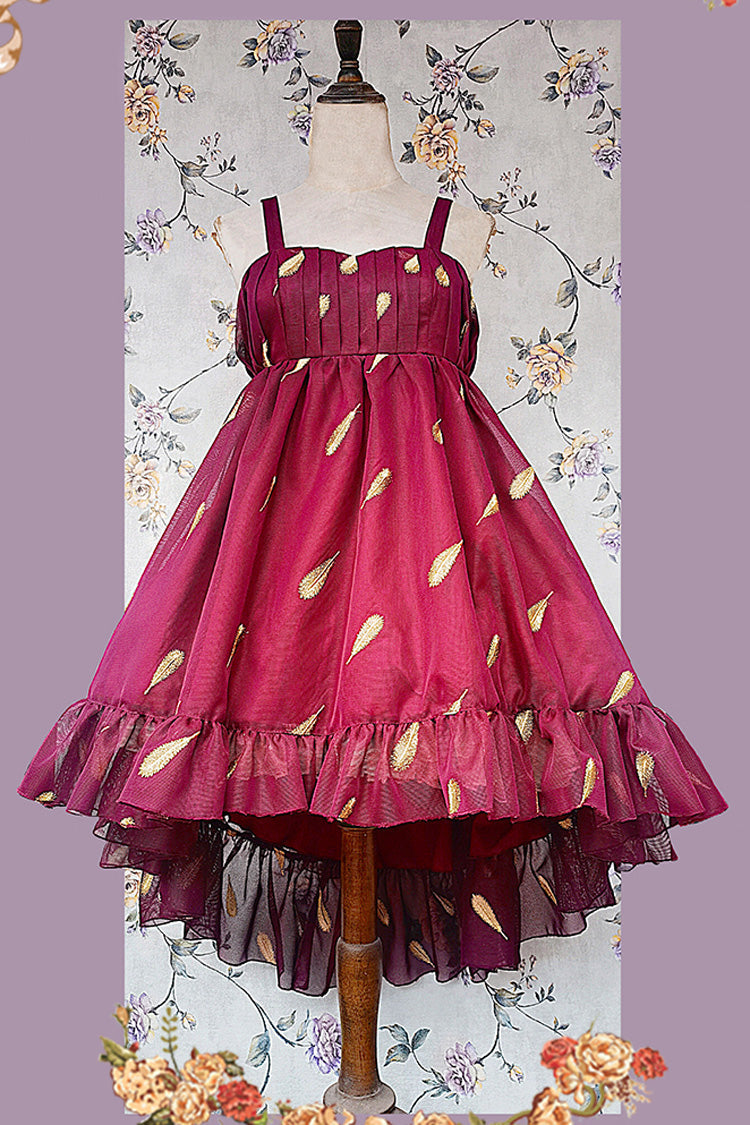 [Feather Snowflake Embroidery] Print Sleeveless Ruffle Bowknot Sweet Lolita Jsk Dress 3 Colors - Red - 18