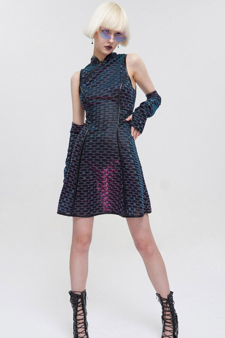 Multi-Color Punk Chinese Style Cheongsam Collar Sleeveless Women's Short Dress - Product - 8