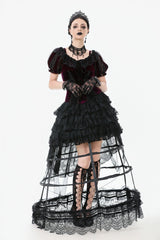 Black Ruffled Doll Collar Short Puff Sleeves Lace-Up Women's Gothic Princess Velvet Cape - Product - 8