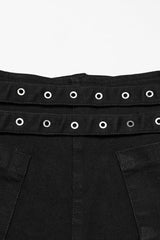 Black Lace-Up Women's Punk Denim Shorts with Detachable Pocket - Product - 7