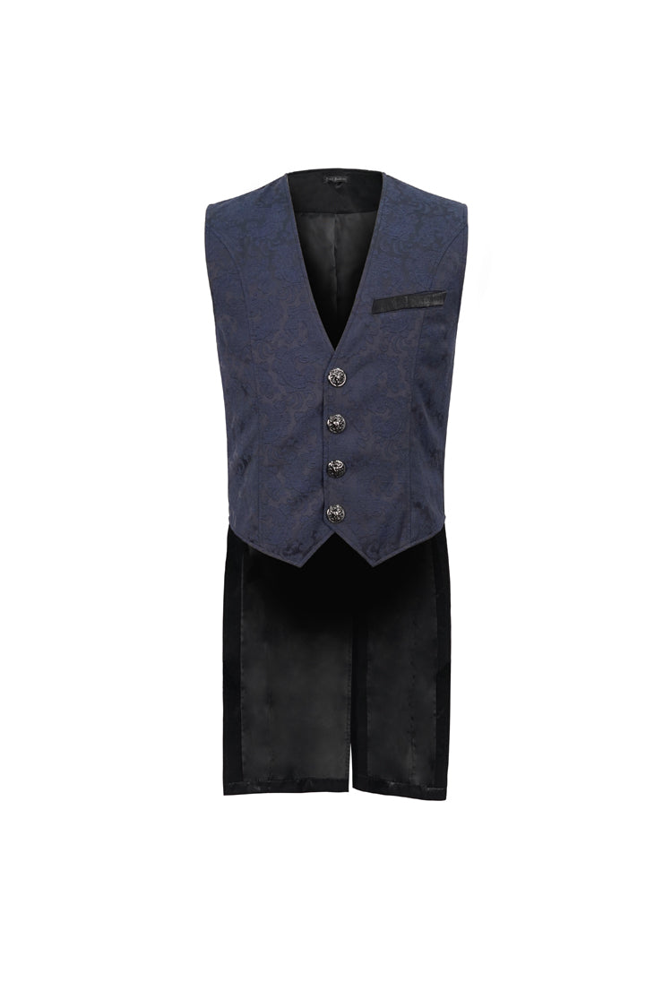 Blue Stylish Retro Print Non-Stretch Fit Mid-Century Men's Gothic Tuxedo Vest - Product - 6