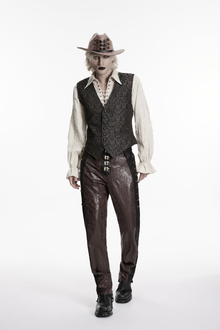 Black V Collar Jacquard Slim Men's Gothic Retro Vest - Product - 3
