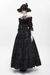 Black Jacquard Embroidery Buckle Tassels Women's Gothic Long Skirt - Product - 5