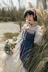 Blue/White Long Sleeves Cardigan Bowknot Sweet Lolita Dress - Product - 9