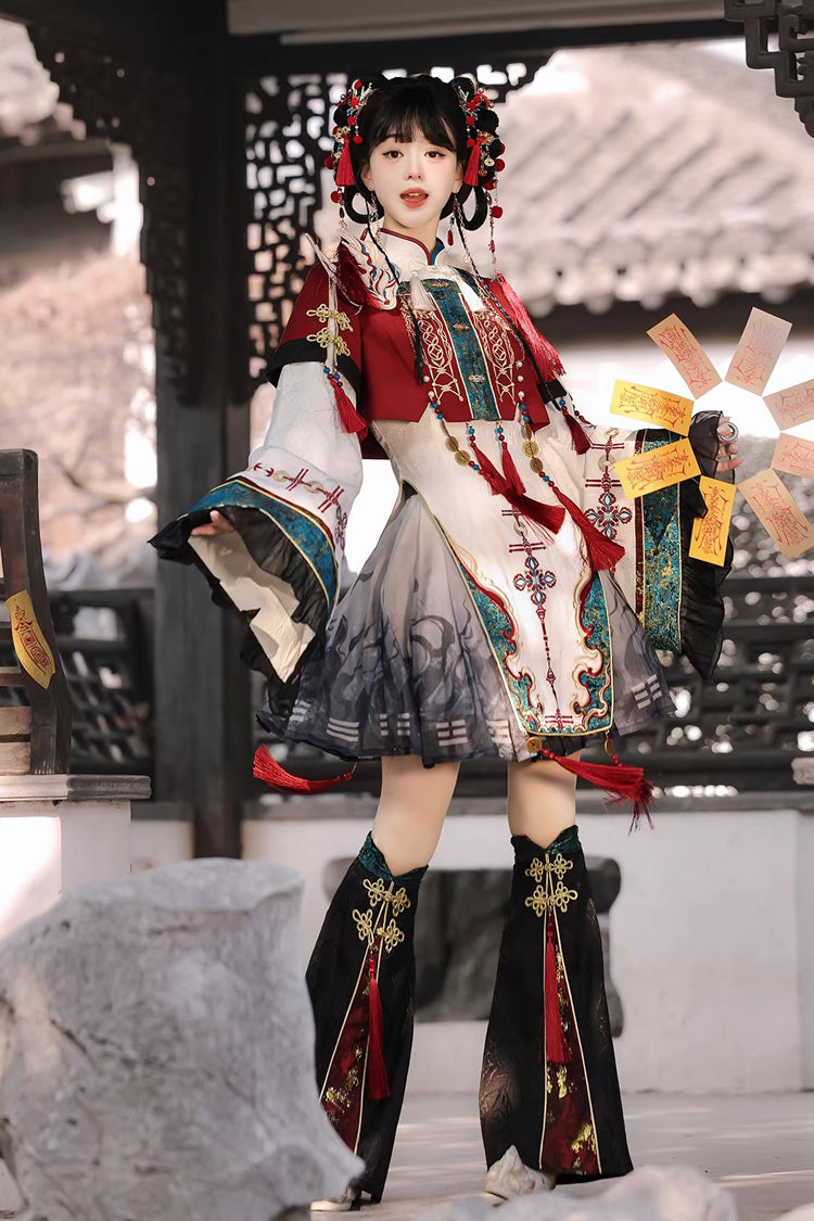 Multi-Color [Fox Trace Codex] Stand Collar Long Sleeves Printed Embroidered Classic Chinese Style Elegant Lolita Dress - Product - 7
