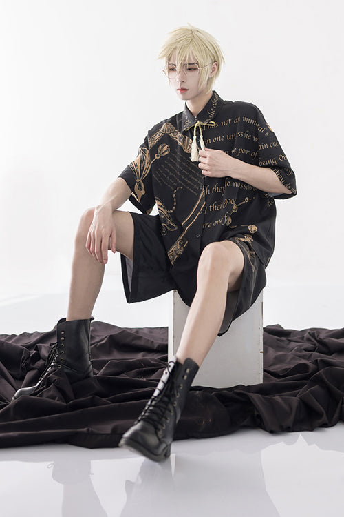 Black Handsome Little Prince Print Loose Short Sleeves Ouji Lolita Blouse - Product - 8