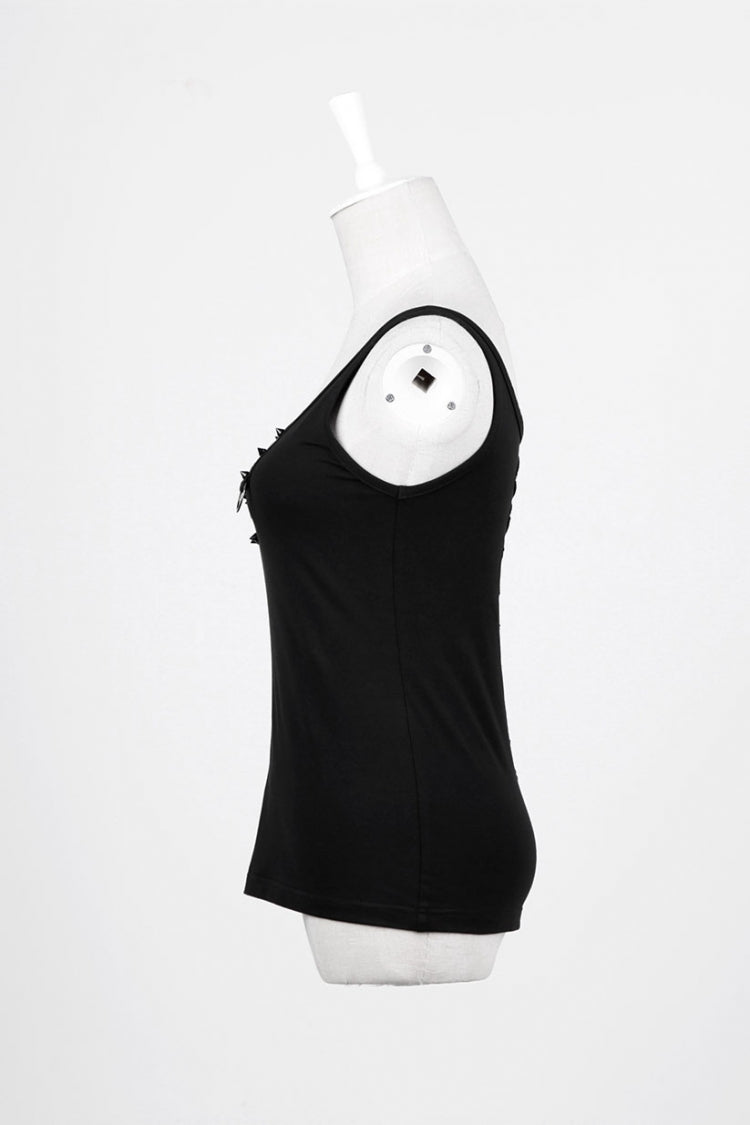 Black Sleeveless Hollow Slim Ripped Women's Steampunk Vest - Product - 8