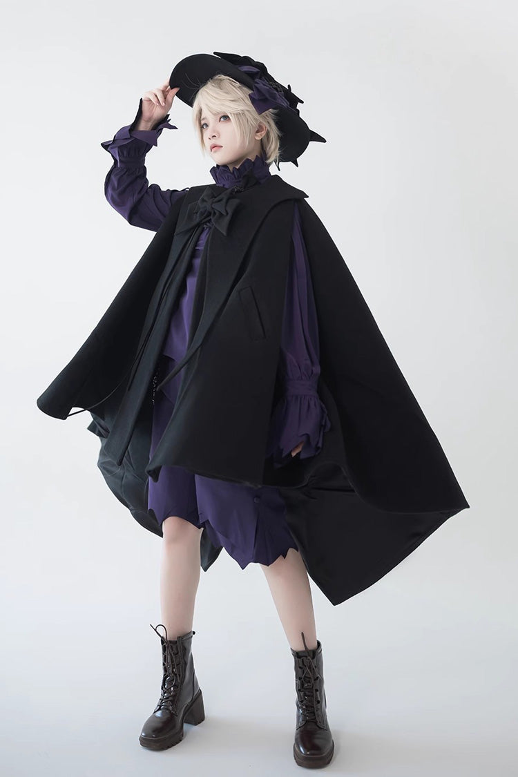 Black Woolen Ouji Fashion Daily Lolita Cloak - Product - 5