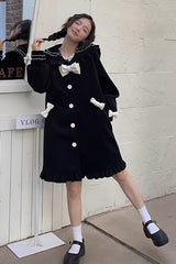 Black [Bouquet Bear] Doll Collar Long Sleeves Ruffle Bowknot Princess Lolita Coat - Product - 8