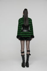Green Women's Punk Faux Fur Skirt with Belt - Product - 11