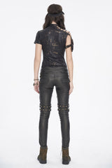 Black Prints Spaghetti Straps Buckle Womens Punk Short Sleeves - Product - 5