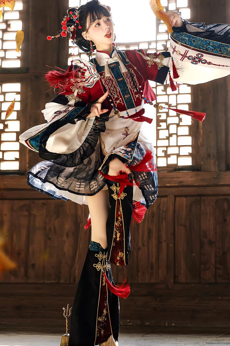 Multi-Color [Fox Trace Codex] Stand Collar Long Sleeves Printed Embroidered Classic Chinese Style Elegant Lolita Dress - Product - 5
