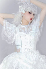 Detachable Pad Short Sleeves Hollow Lace Sweet Lolita Blouse 3 Colors - Product - 5