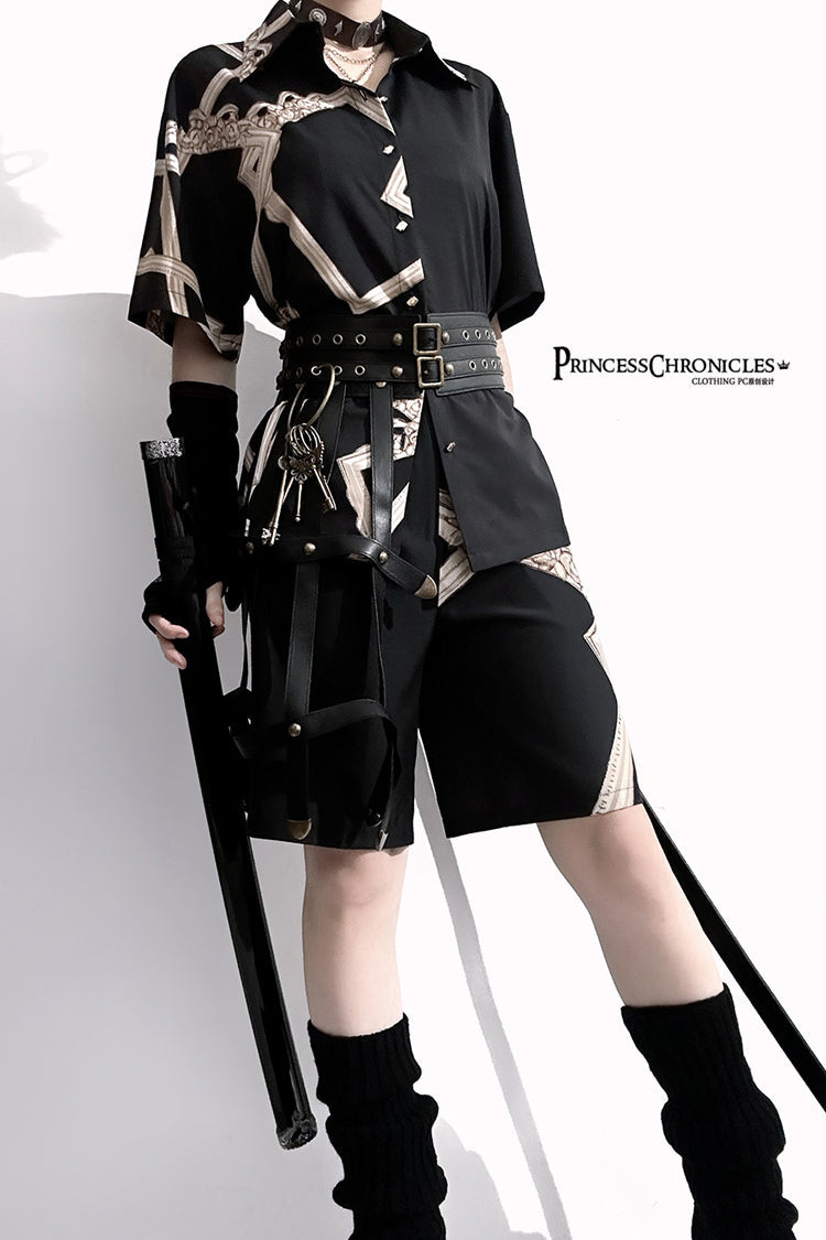 Black [Dream Void Mirror] Print Ouji Fashion Prince Handsome Lolita Shorts - Product - 10