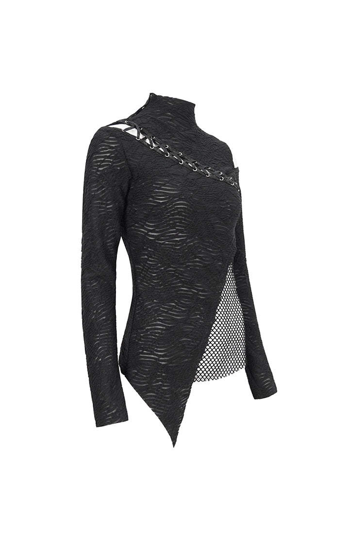 Black Strappy Cutout Mesh Splice Women's Gothic Shirt - Product - 7