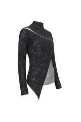 Black Strappy Cutout Mesh Splice Women's Gothic Shirt - Product - 7