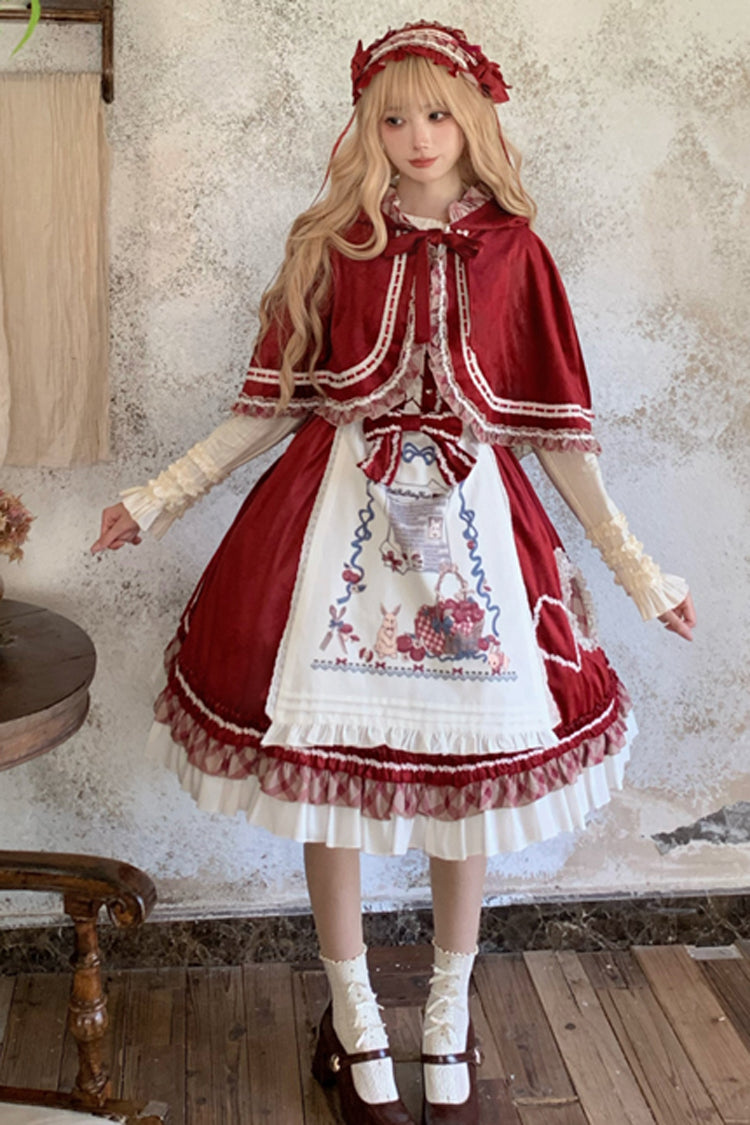 Wine Red [Little Red Riding Hood] Ruffle Bowknot Sweet Lolita Jsk Dress - Product - 2