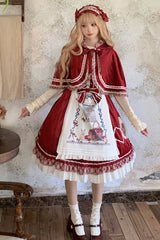 Wine Red [Little Red Riding Hood] Ruffle Bowknot Sweet Lolita Jsk Dress - Product - 2