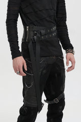 Black Lace-Up Slim Fit Asymmetric Buckled Eyelet Men's Punk Cool Decussate Belt - Product - 7