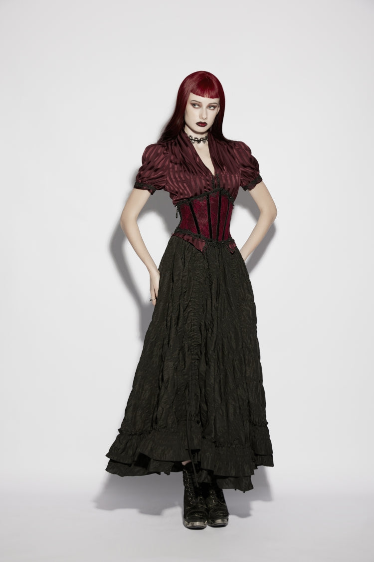 Red Lace Lace-Up Slim Fit Color-Blocked Women's Gothic Luxurious Royal Cosplay Underbust Corset - Product - 7