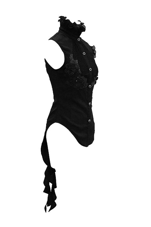 Black Ruffled Lace Sleeves Chiffon Swallowtail Womens Gothic Blouse - Product - 5