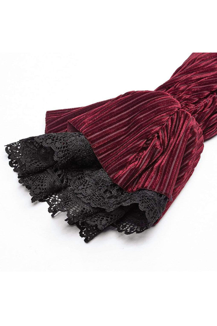 Striped Velvet Metal Retro Button Lace Cuff Back Waist Lace Up Women's Gothic Blouse - Product - 15