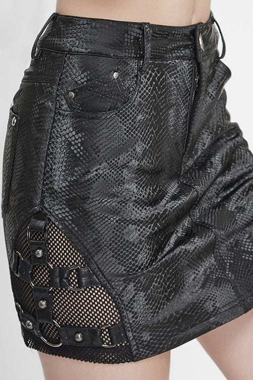 Black Snakeskin Print Asymmetric Punk Womens Skirt - Product - 6
