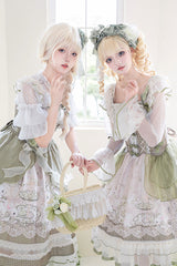 Green [Teacup Rabbit] Multi-Layered Print Ruffle Embroidery Bowknot Lace Asymmetric Sweet Elegant Lolita Jsk Dress - Product - 7